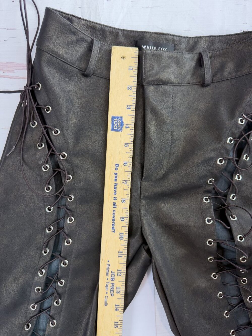 White Fox Lace-Up Faux Leather Flare Chocolate XS Y2K Moto grunge Y2K trouser - Picture 10 of 13